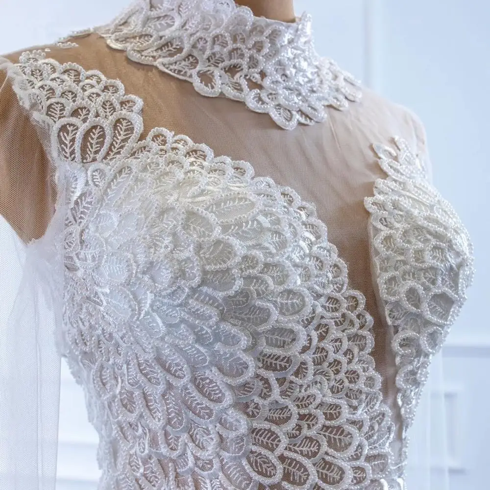 DD JYOY Sexy Transparent Mermaid Wedding Dress Long Sleeve Shining Beading See Through Lace Wedding Gown Small Train 2020 New