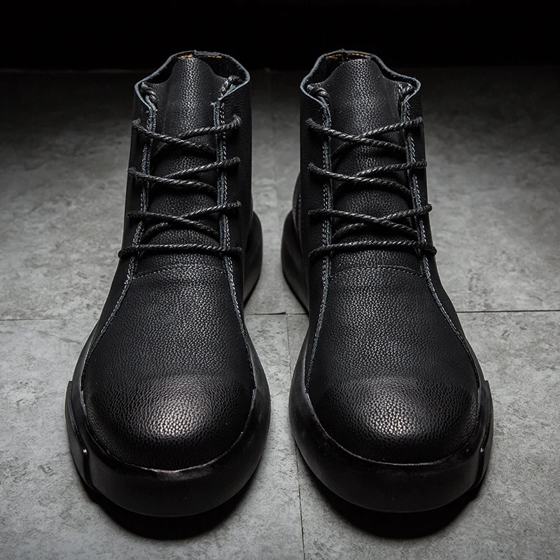 Зимние теплые ботинки на меху кожаные мужские Ботильоны водонепроницаемая обувь