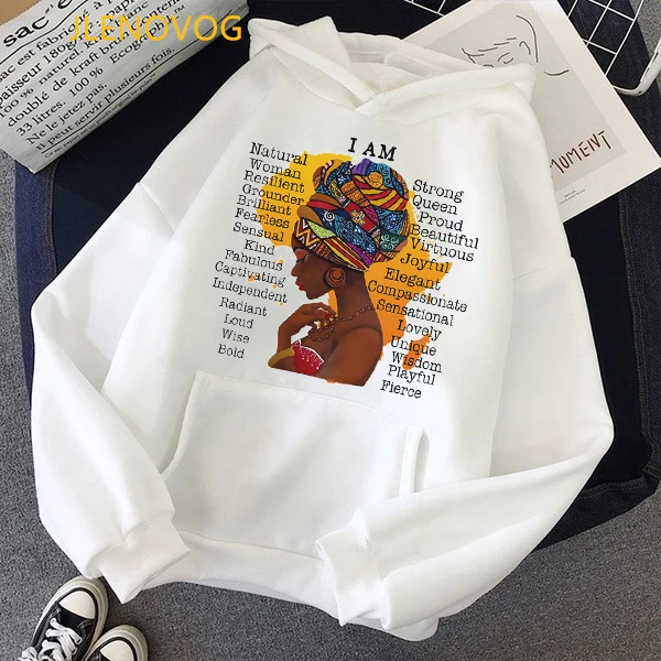 Женская фуфайка с капюшоном i am strong melanin queen женская черная зимняя одежда для осени