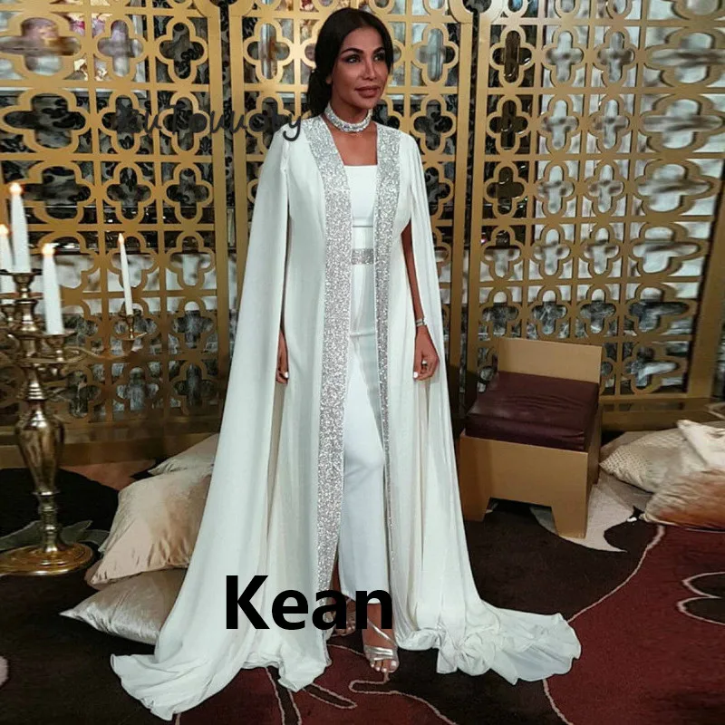

White Moroccan Kaftan Mother of the Bride Dresses Silver Lace bead Evening Dress Vestido de Renda Plus Mother Formal Party Dress