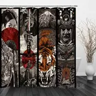 Занавеска для душа с крючками в стиле японского аниме, с изображением тигра, самурая, красного солнца, горы Фудзи