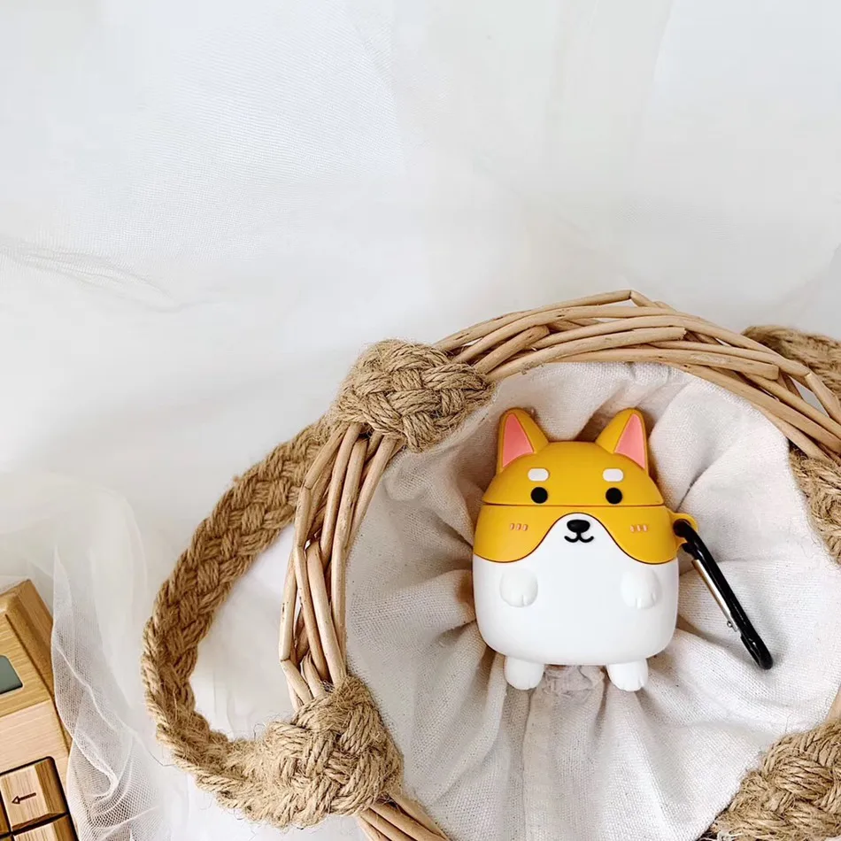 Shiba Чехол для AirPods с мультяшным рисунком, чехол для наушников для Apple Airpods 2, чехол для зарядки, защитные аксессуары, крючок карабина - Цвет: Shiba