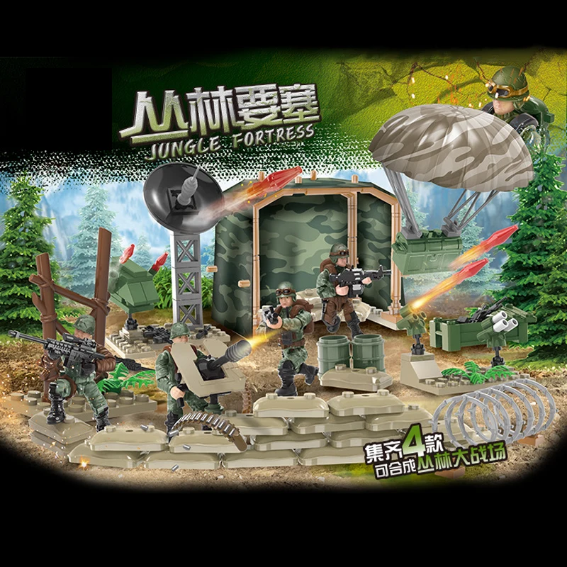 Modern military scenes Mega building block Jungle stronghold action figures weapon Parachute Radar bricks toys for boys gifts | Игрушки и