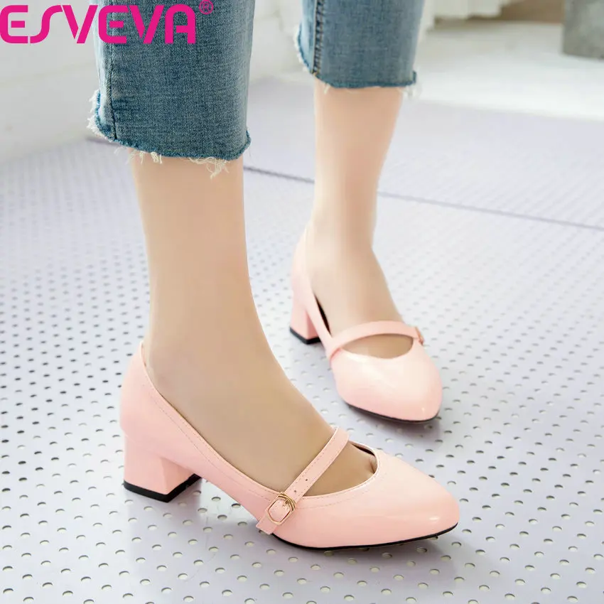 ESVEVA/женские туфли лодочки на квадратном высоком каблуке с пряжкой из