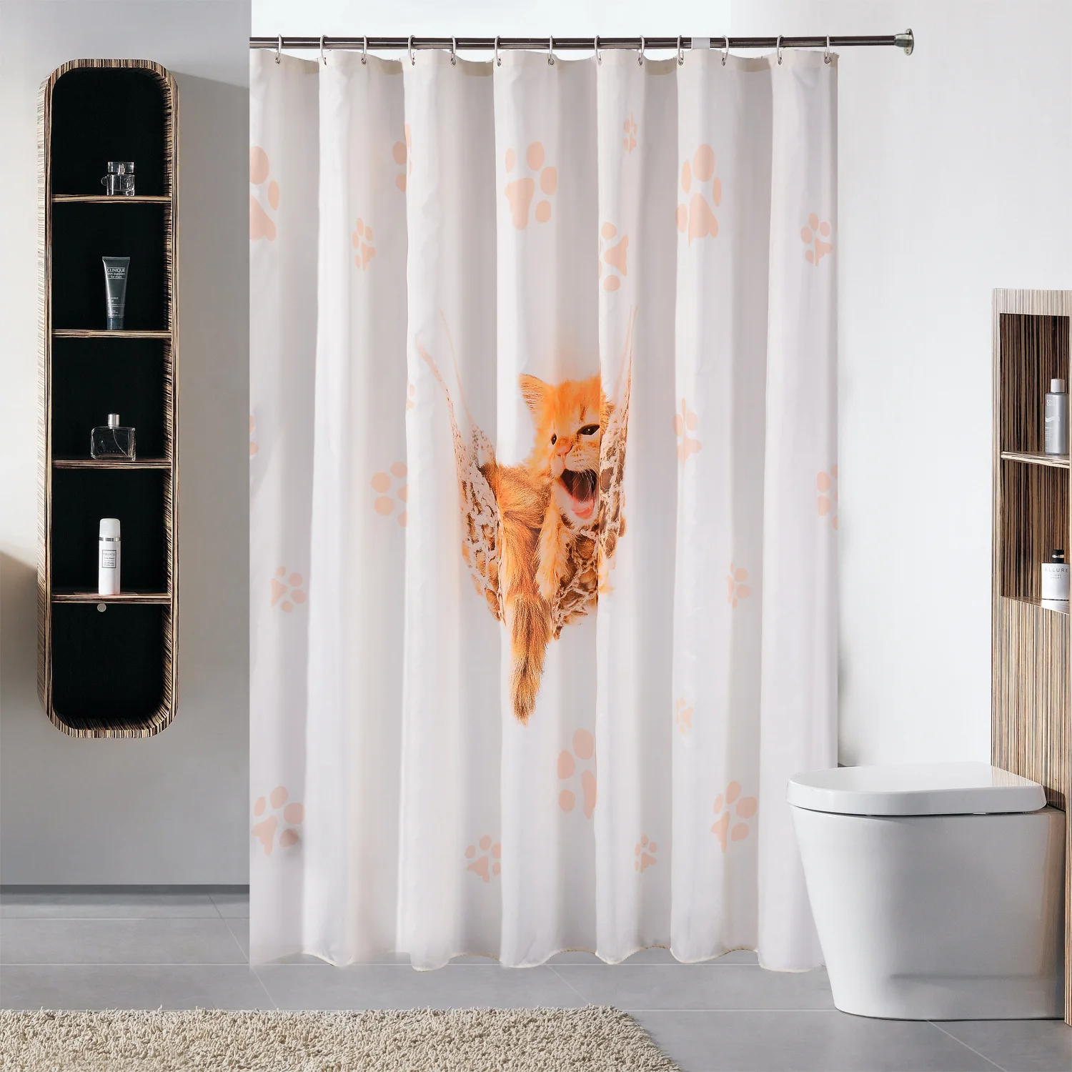 

Shower Curtain Lovely Cats Fabric Mildew Resistant Waterproof Bath Curtains for Bathroom 12pcs Hooks
