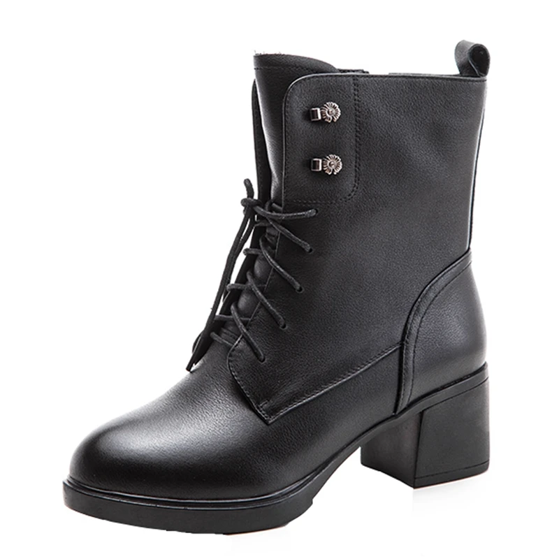 

Leather Martin boots thick heel high heels British style women's short boots 2020 new cotton winter plus velvet platform leather