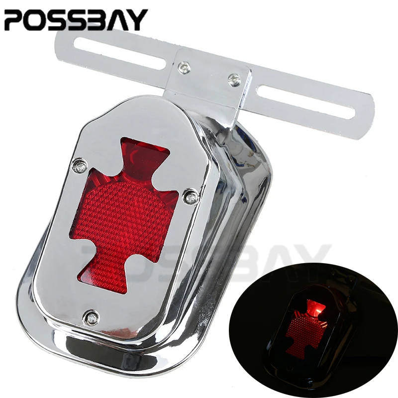 Задний фонарь POSSBAY для мотоцикла хромированный подсветка номерного знака ABS 12 В