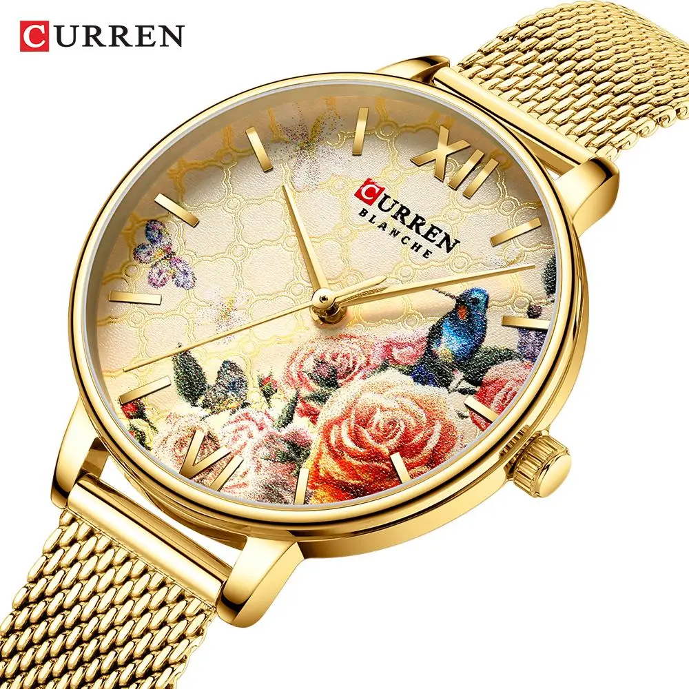 

CURREN Fashion Casual Quartz Watch Creative Elegant Ladies Watch Classical Women Wristwatch Japan Movement Watch For Girl Gold