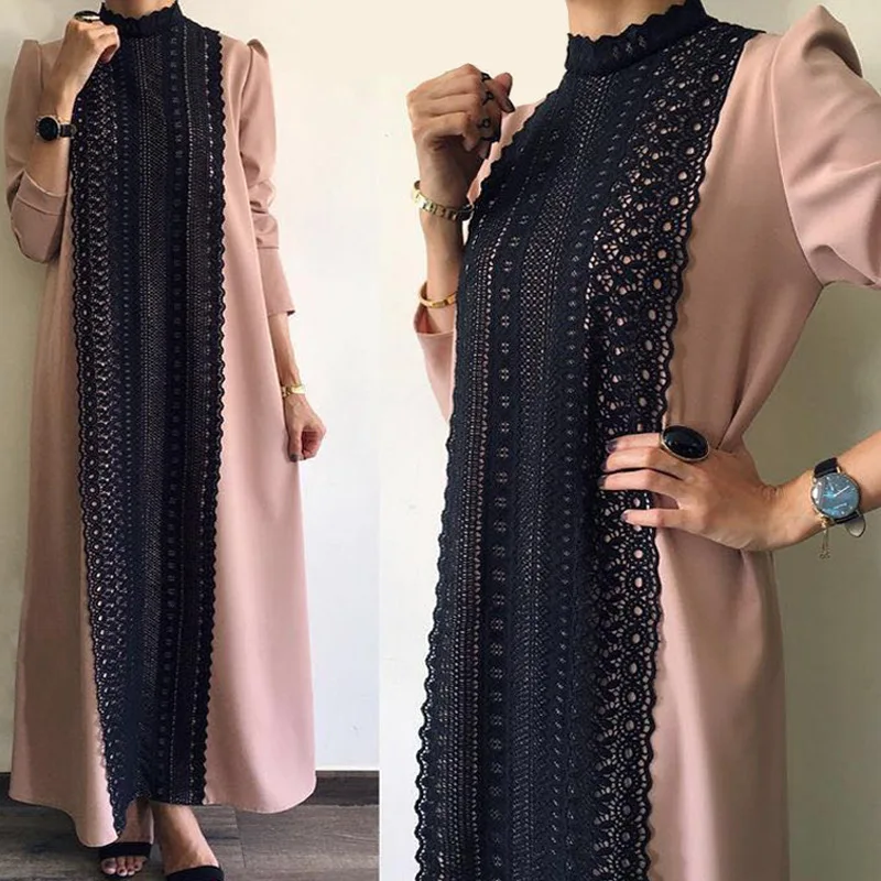Элегантное мусульманское платье абайя для женщин на шнуровке Макси хиджаб ОАЭ