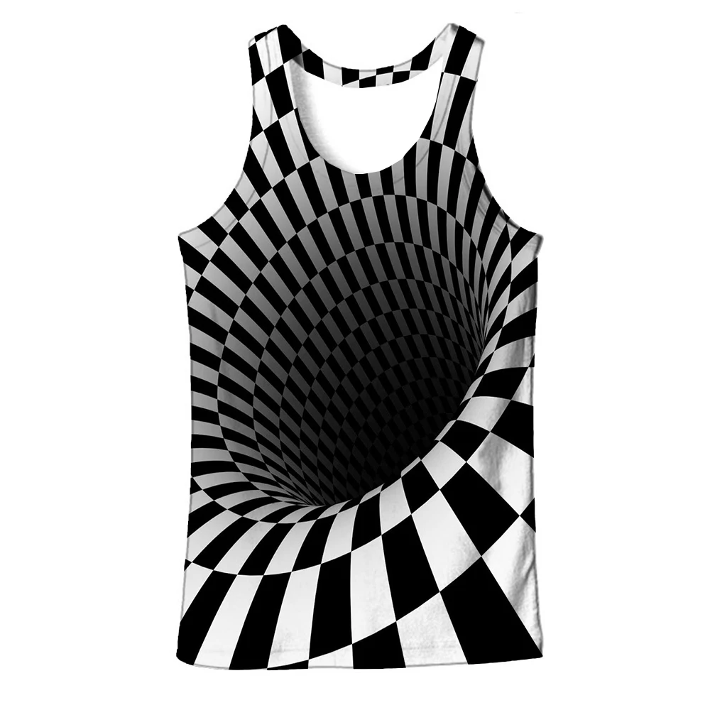 UNEY Вертлюг топы для мужчин лето Черно-белый Графический размер США 3D без рукавов