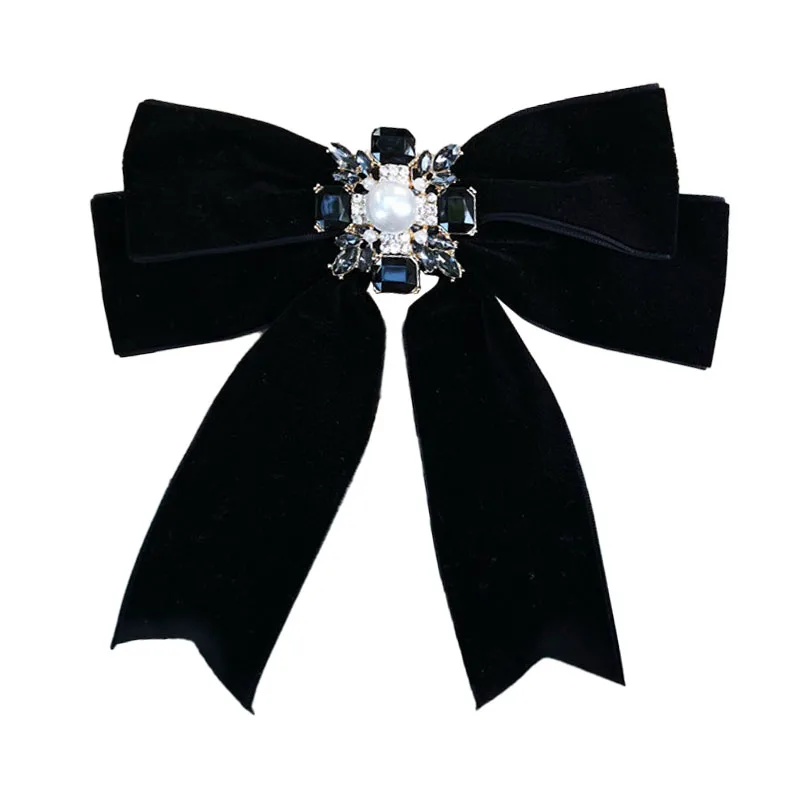 Ретро черная бархатная брошь в форме банта Корейская Хрустальная рубашка с