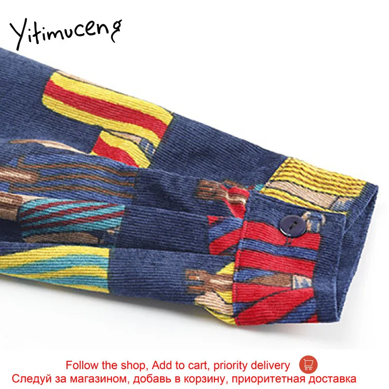 

Yitimuceng Print Blouse Women Vintage Shirts Straight New Spring 2021 Fashion Long Sleeve Turn-down Collar Single Breasted Tops