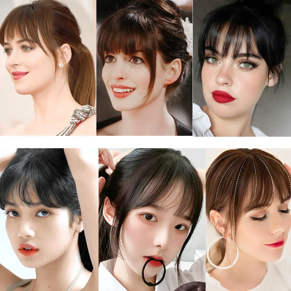 

HUAYA Bangs Clip Synthetic Fake Bang Hair Piece Clip In Hair Extension Natural Hair Bangs Light/Dark Brown Black Fake Fringe