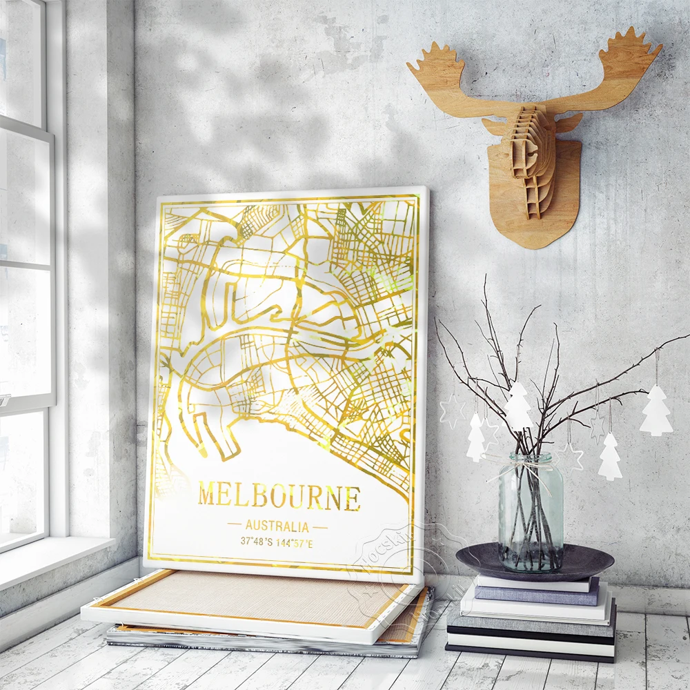Мельбурн Австралия художественная карта плакат город Тавель линий принты