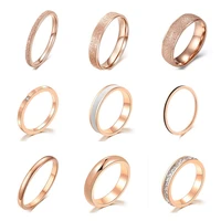 hot sale rose gold women rings collections small mini stainless steel cubic zircon simple fashion jewelry size 3 4 5 6 7 8 9 10
