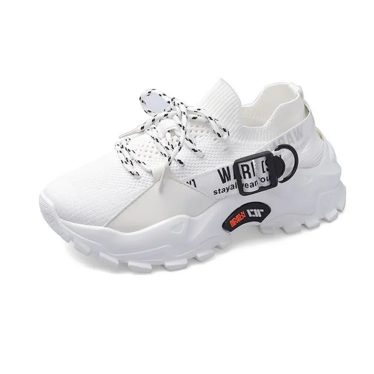 

Ladies Top Sock Sports Sneakers Breathable Soft Lightweight Casual Shoes Black White Plus Size 2021