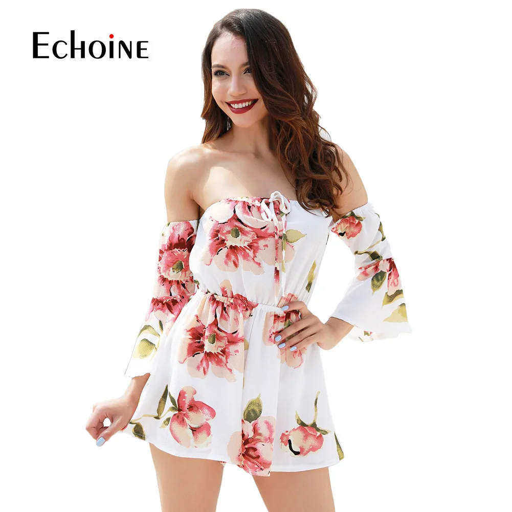 Сексуальный Модный женский комбинезон с цветочным принтом Летний Пляжный боди