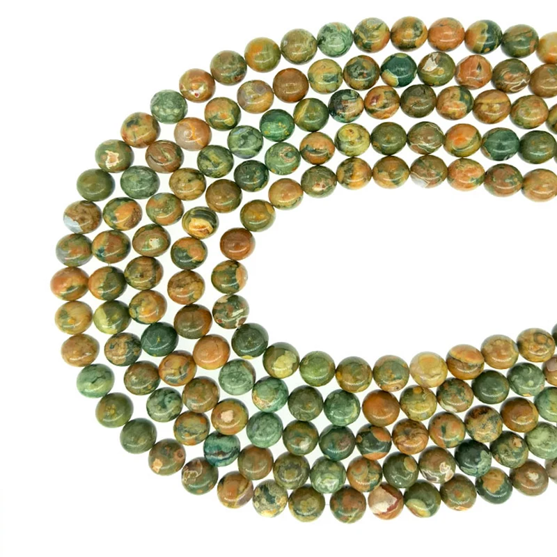 

4-12mm Gemstone Loose Beads Natural Round Green Rhyolite Agate Crystal Energy Stone Healing Power for Jewelry Making 100%Nature