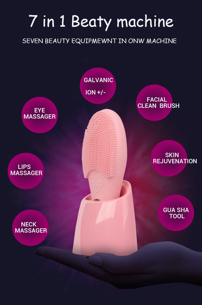 

Silicone Face Cleansing Brush Multi-Function Red Blue Light Rejuvenation Vibration Compress Beauty Input Output Instrument