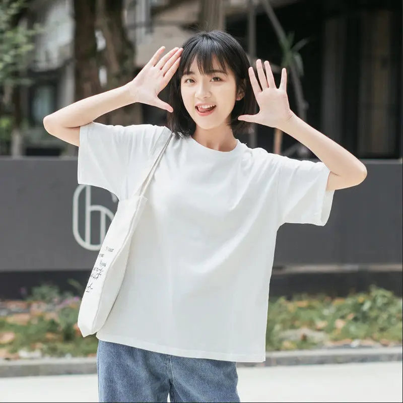 

Short sleeve T-shirt women loose cotton 2021 new summer BF wind jacket women Joker half sleeve round neck T-shirt