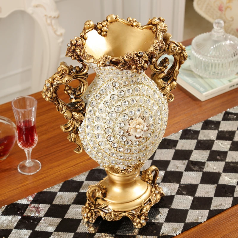European Palace Luxury Diamond Large Resin Vase Figurines Home Decoration Crafts Hotel Retro Artificial Flower Arrangement Art | Дом и сад