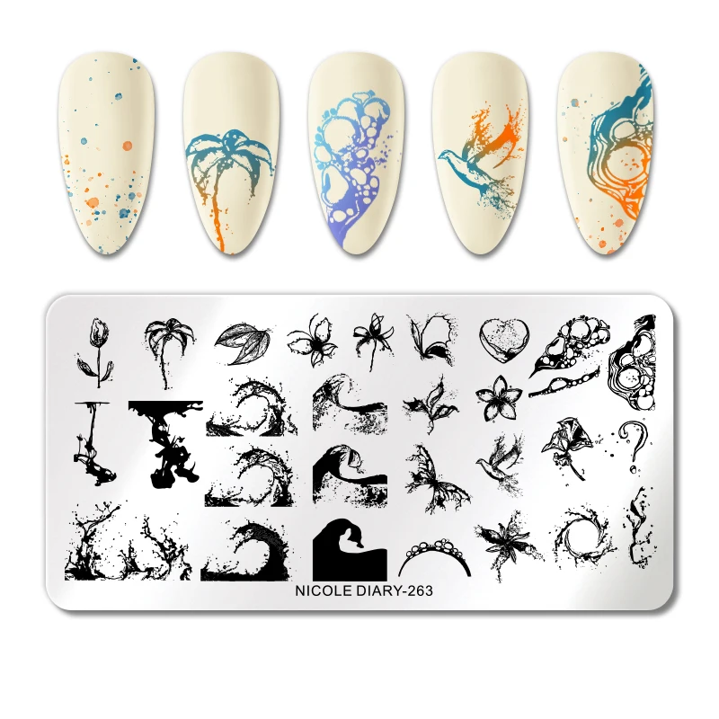 

NICOLE DIARY Russian Flower Lines Nail Stamping Plates Geometric Alphabet Flower Leaf Stamping Template Printing Stencils Tools