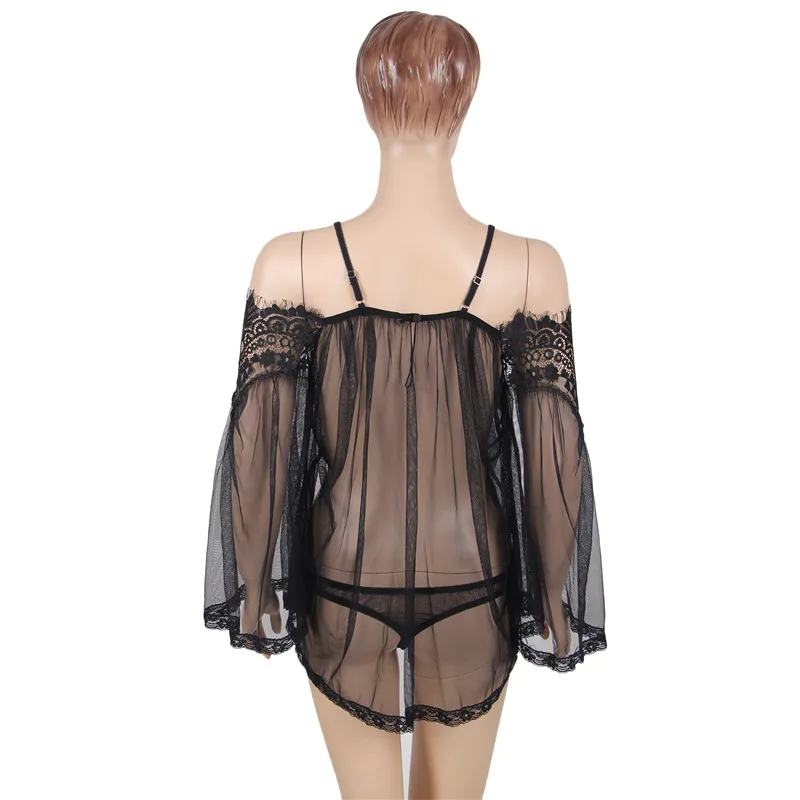 

Ohyeahlover Hot Slash Neck Charming Babydoll Dresses Long Sleeve Fashion Lingerie See-through Exotic Lace Lenceria Mujer RL80393