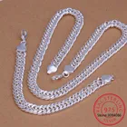 Комплект ювелирных изделий из серебра 925 пробы, Мужская цепочка с боковыми шнурками 10 мм, ожерелье 20 дюймов, браслет 8 дюймов, рождественский подарок