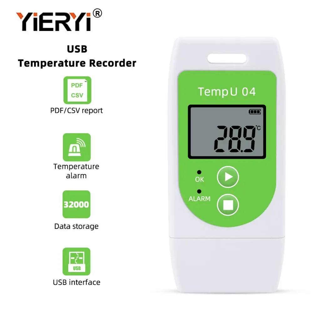 

yieryi Use Temperature Data Logger Disposable USB Temperature Recorder PDF Report Temperature Record Instrument