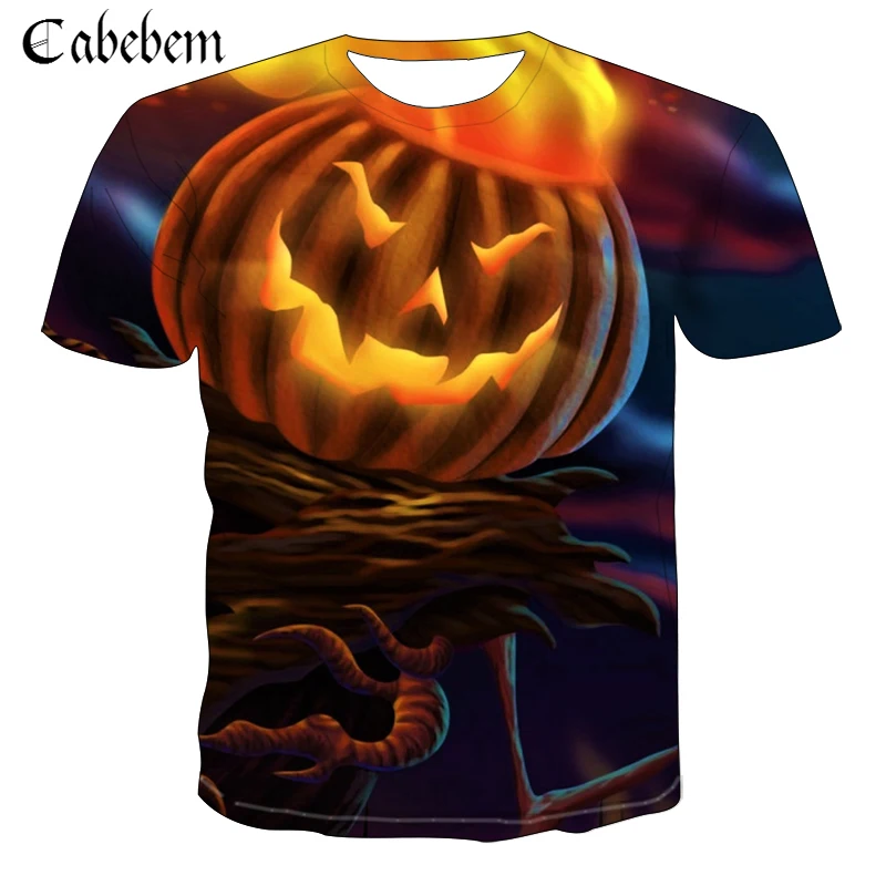 Хит продаж футболка на Хэллоуин мужская летняя с 3D тыквой аниме косплей принтом