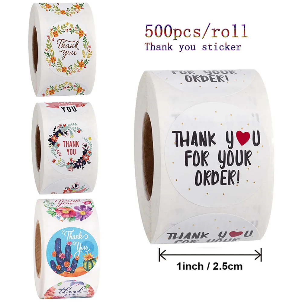 

D&M 500pcs/roll Thank You Stickers Handmade Sticker Circle Stationery thank you order Christmas Gift Seal Labels Stationery