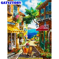 gatyztory painting by number house street scenery handpainted oil painting wall art diy picture by numbers kits home decor
