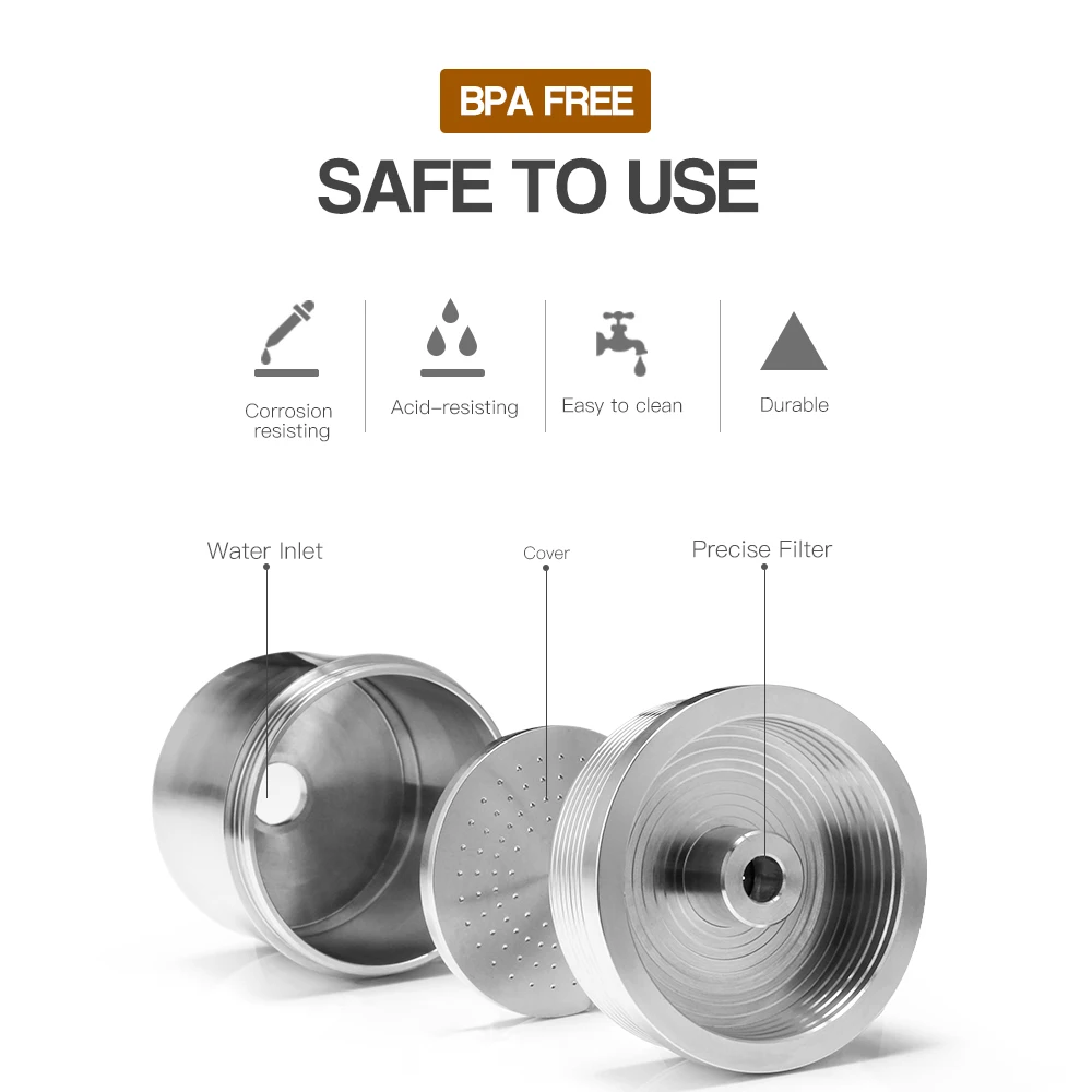 ICafilas-filtro de c&aacute;psula de caf&eacute; reutilizable para m&aacute;quina de caf&eacute; illy, cuchara de seguridad de acero inoxidable-3