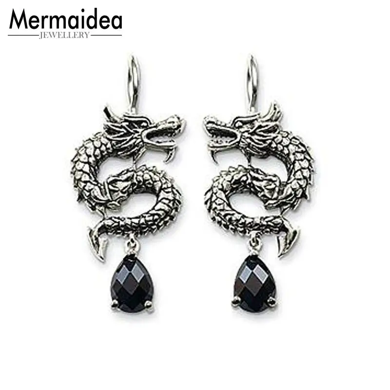 Серьги подвески с китайским драконом посеребренным покрытием этнические