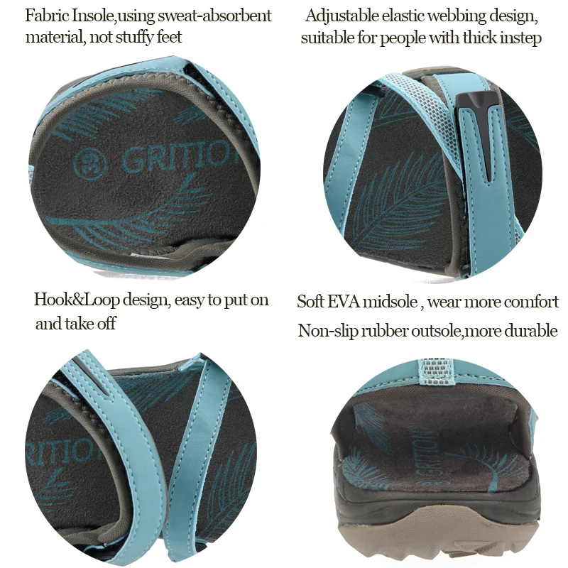 Сандалии GRITION женские с регулируемой лямкой легкие пляжные туфли на плоской