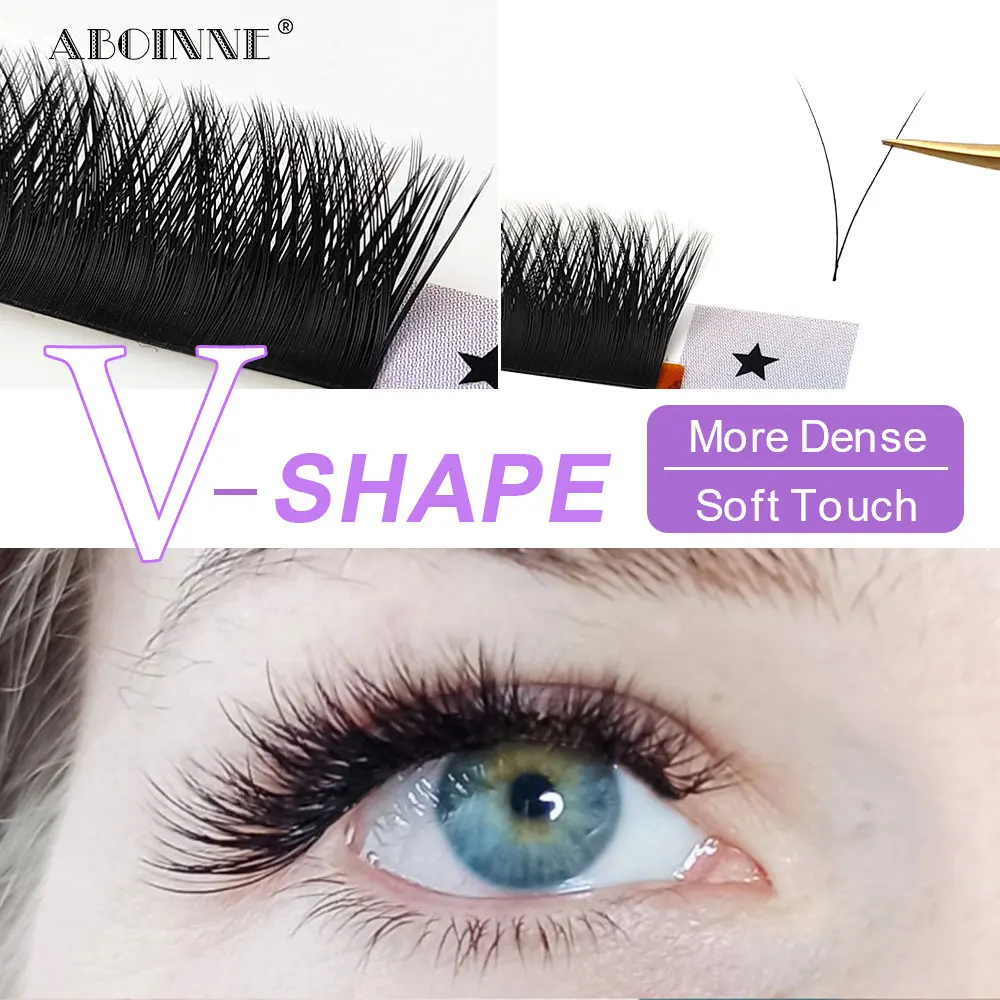 

Abonnie V shape Auto Fan 12Lines Wholesale Private Label Silk Individual Mixed Tray Lash Fluffly Slik Lash Extensions