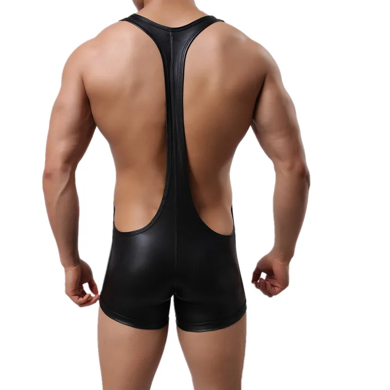 Из искусственной кожи сексуальное мужское нижнее белье боди эластичный