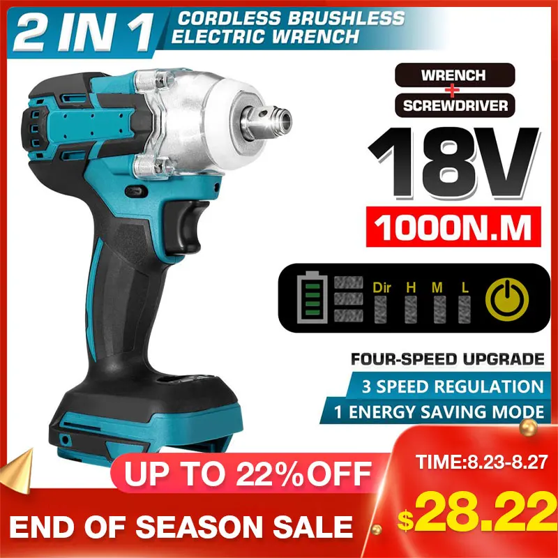 

Upgrade 4 Speed Brushless Cordless Electric Impact Wrench Rechargeable 1/2 inch Wrench Power Tools for Makita 18V Battery