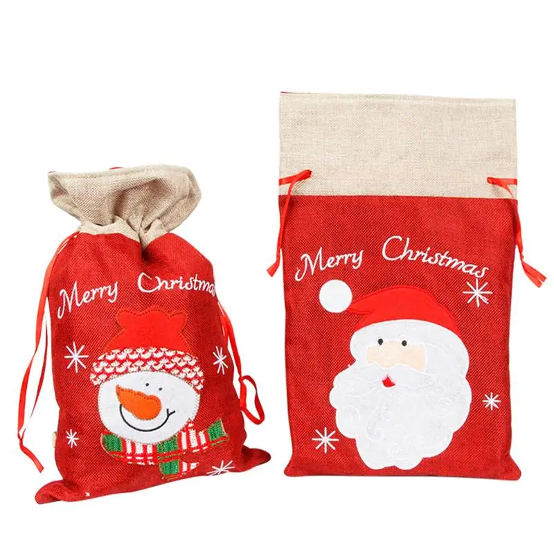 

Рождественский Подарочный пакет для конфет, 2 шт., льняной боковой карман на шнурке для детей, Рождественская сумка, сумка для Санты, рюкзак