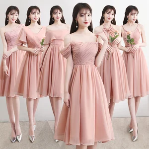 Bridesmaids Dresses Illusion Strapless Off The Shoulder Pleat Lace Knee-Length Sleeveless A-Line Women Wedding Party Gown E093 Bridesmaids Dresses Illusion Strapless Off The Shoulder Pleat Lace Knee-Length Sleeveless A-Line Women Wedding Party Gown E093