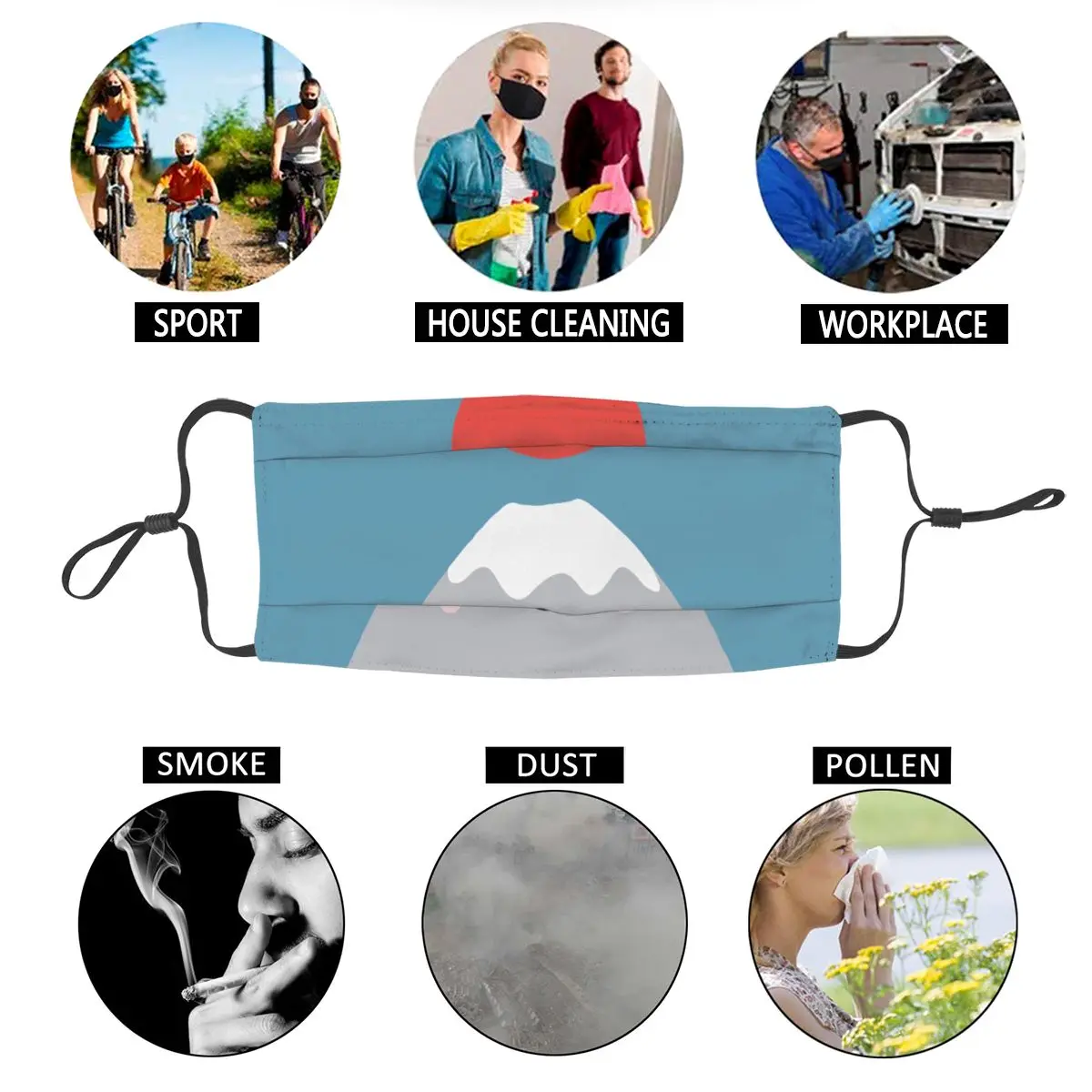 

Kawaii Mt Fuji Sun Lovely Unisex Reusable Face Mask Japan Japanese Anti Haze Dustproof Protection Cover Respirator Mouth Muffle