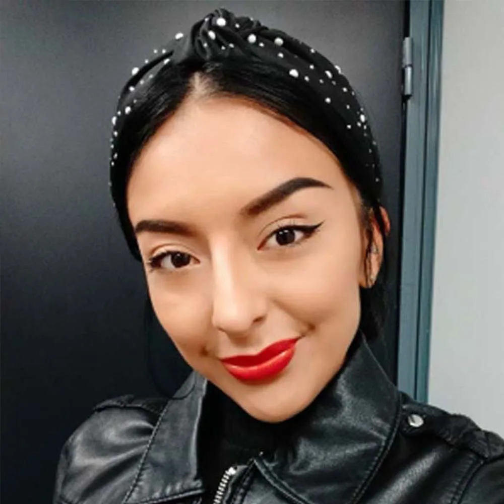 

Fashion Knot Rhinestone Hairbands Shining Pearl Ornament Headbands Handmade Hairhoop Turban For Girls Hair Accessories
