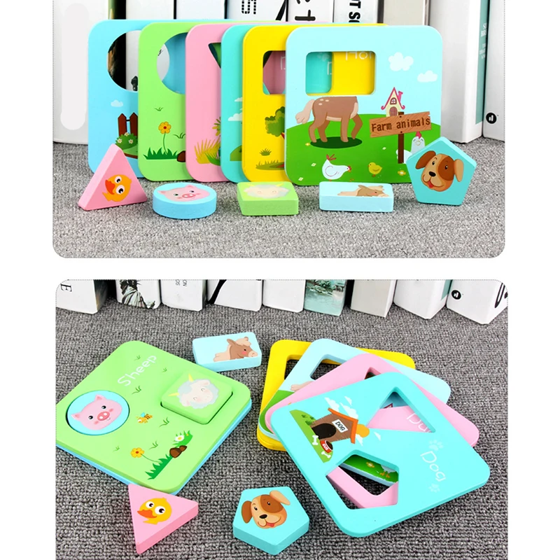 

Wooden animal Enlighten Toy Children's Educational Early Childhood Lettered With Numbers Knowledge Map Card
