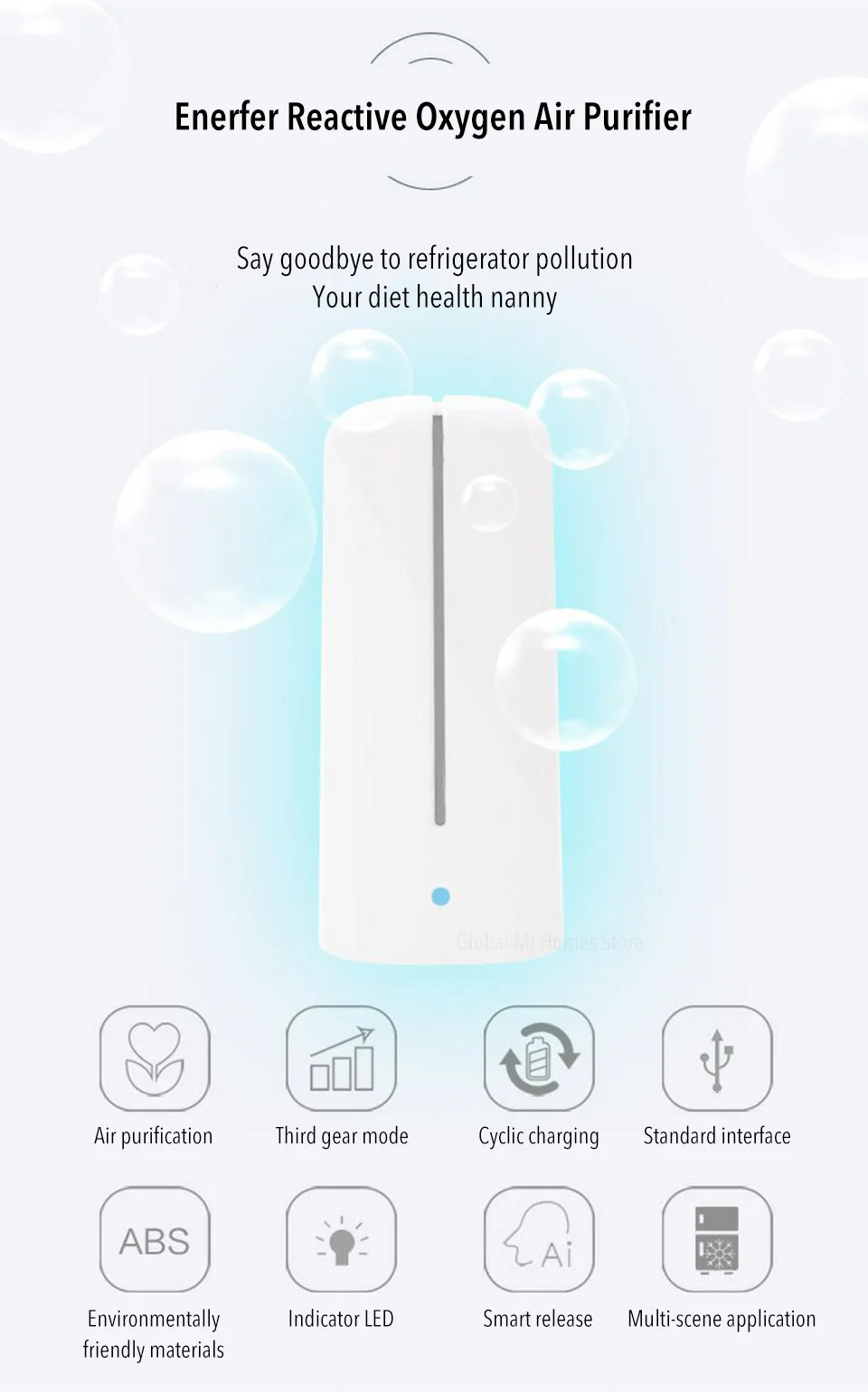 Xiaomi Energy дезодорант для холодильника активный кислородный очиститель воздуха можно заряжать для стерилизации удаления запахов свежего хранения