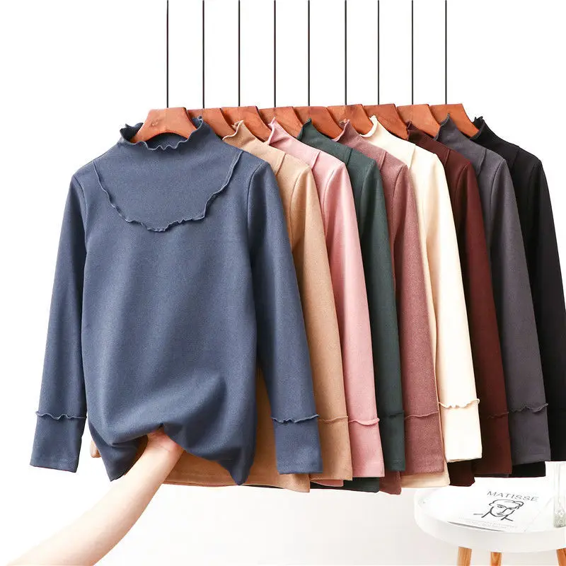 

Women 2021 Autumn Winter Fashion Long Sleeve Thick Warm Tops Female Thermal Underwear Top Ladies Solid Color Tops W380