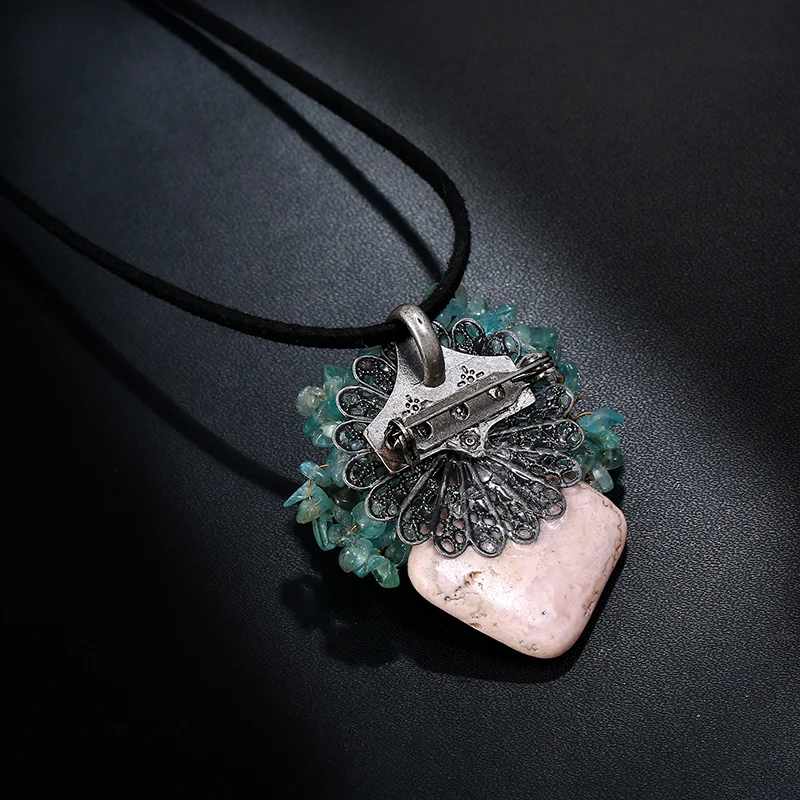 KCALOE Pink Square Natural Stone Brooches Hijab Pins Shell Flowers Pearl Irregular Blue Stones Vintage Brooch Gifts For Women | Украшения и