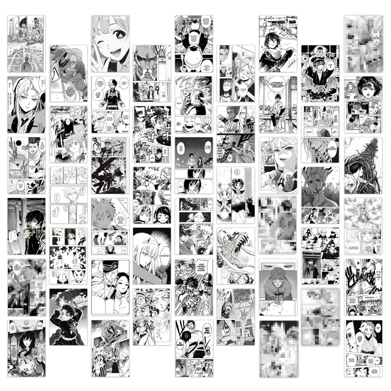 

50Pcs Manga Anime Panel Aesthetic Print Picture Wall Collage Kit Home Decorations Black & White Art Prints Room Decor for Teens