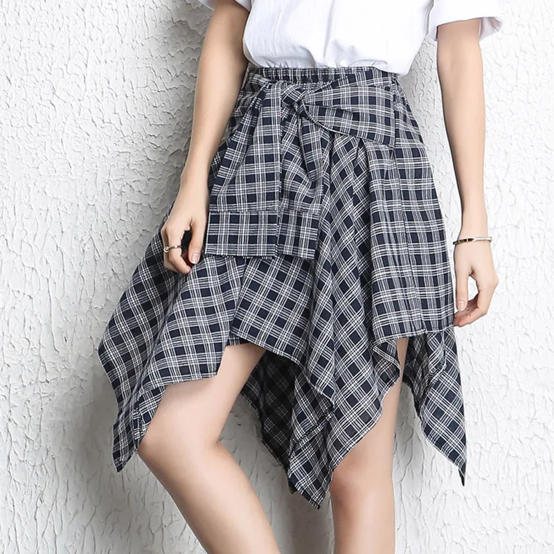 

2021 Candy Colors Summer Skirts For Women Preppy style Plaid Printed Irregular Skirts Students Fake Shirt Mini Skirt QZ0240