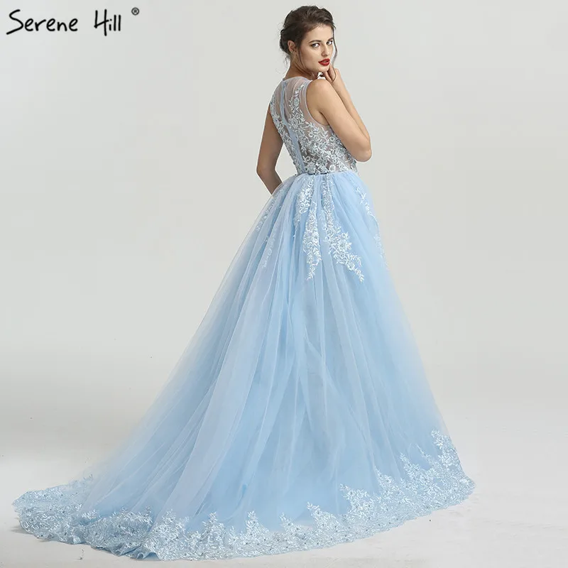 Вечернее платье русалки длинный светильник синяя аппликация без рукавов тюль