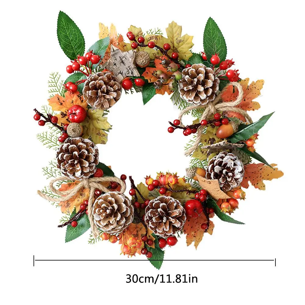 

30CM Maple Leaf Pine Cone Wreath Autumn Artificial Flowers Harvest Wreath Thanksgiving Door Decoration Garland